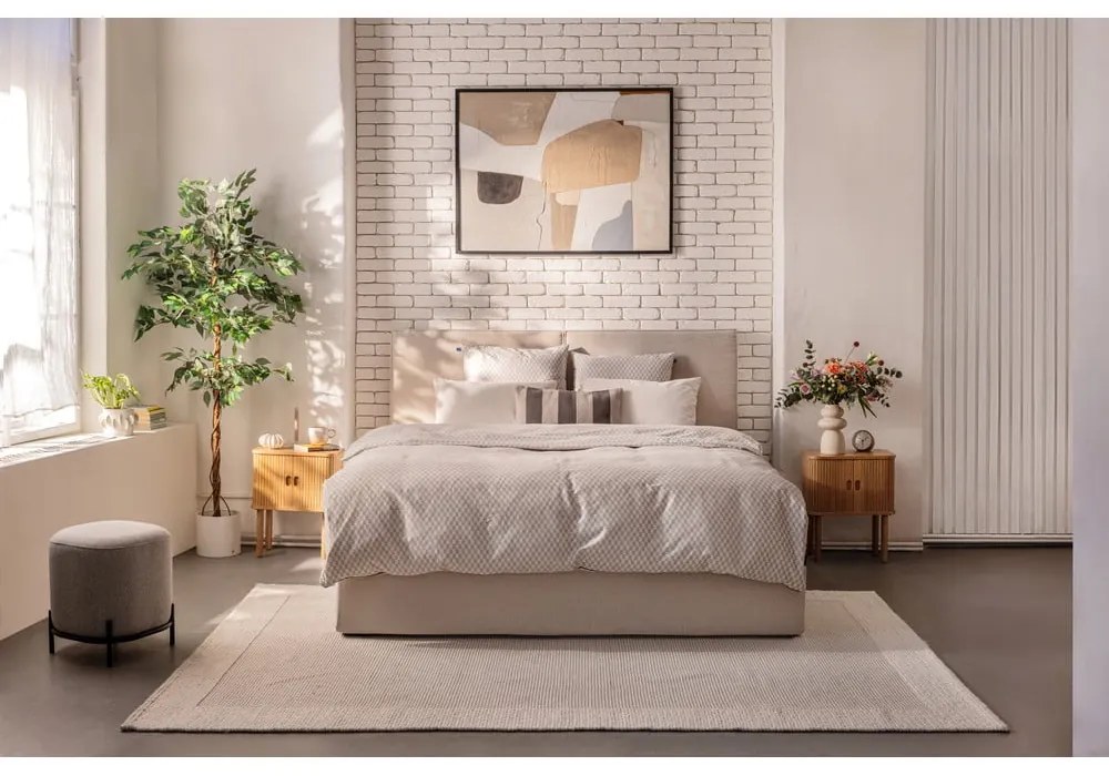 Béžová čalúnená dvojlôžková posteľ s úložným priestorom s matracom/s roštom 160x200 cm Thessa Bold – Bonami Selection
