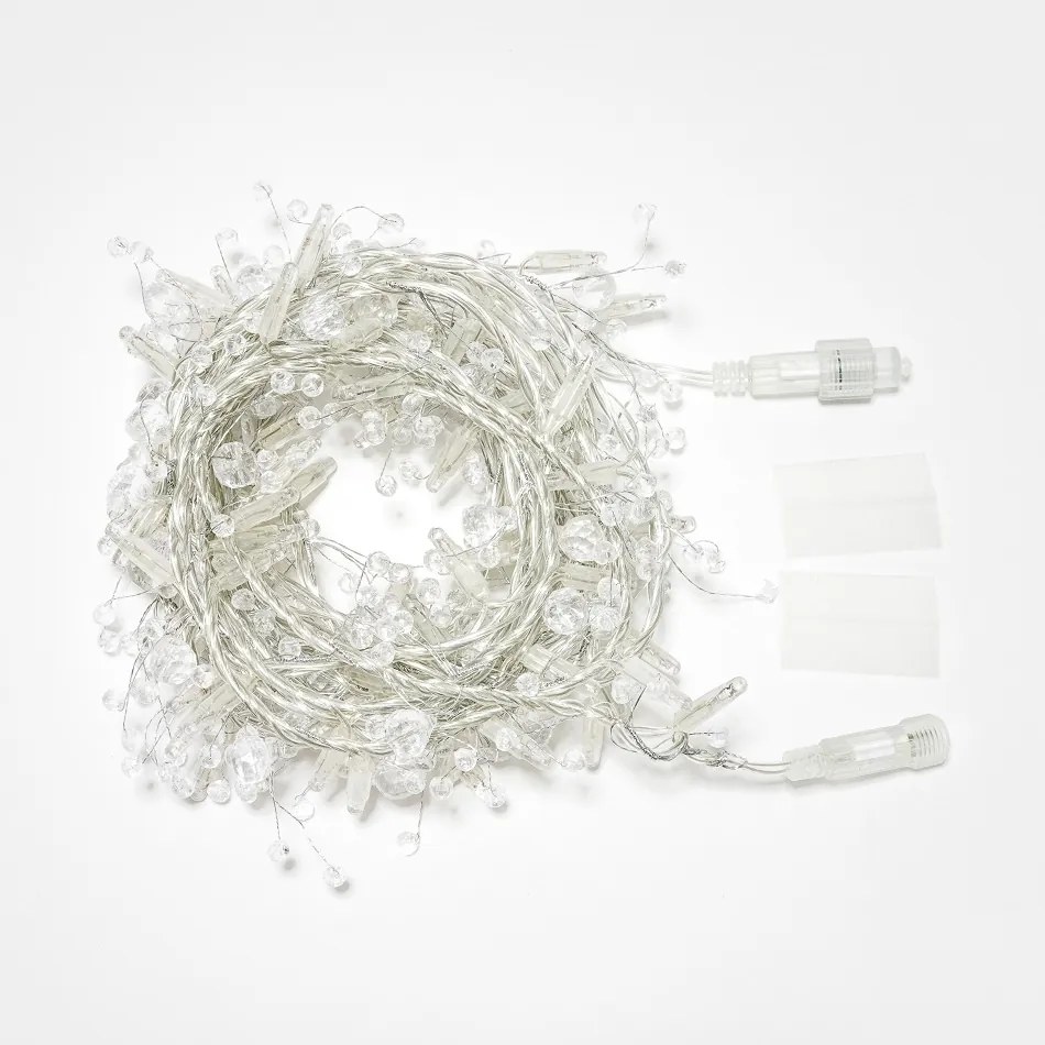 DECOLED Světelný řetěz s krystalky, 8 m, 80 ledově bílých diod, Eco Fix, 24V