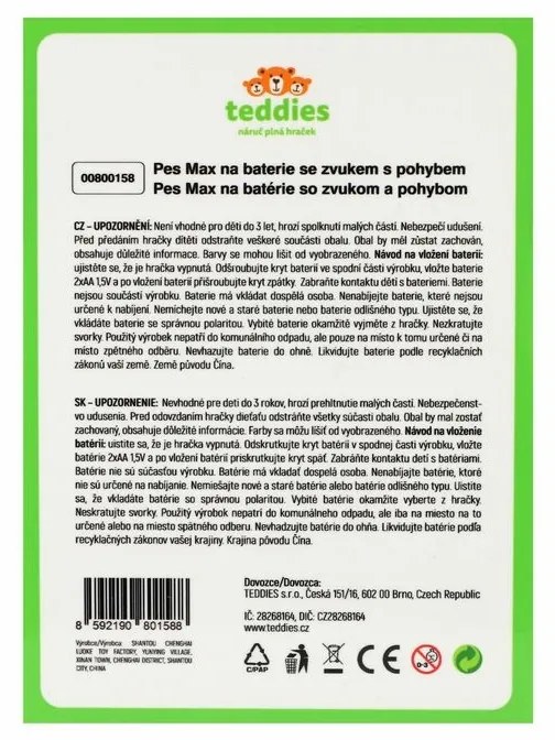 Teddies Pes Max 15 x12 cm na batérie so zvukom a pohybom