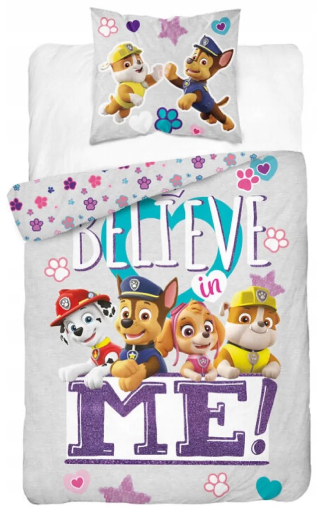 Svietiace obliečky PAW PATROL Believe me sivá Rozmer obliečky: 70 x 80 cm | 140 x 200 cm
