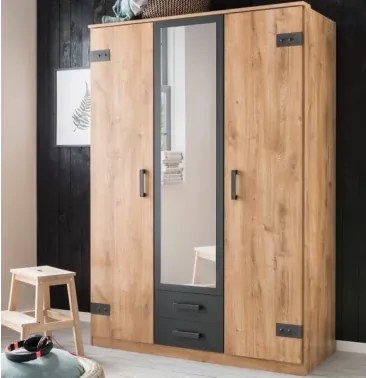 Šatníková skriňa so zrkadlom Cork, 135 cm, doskový dub/grafit%