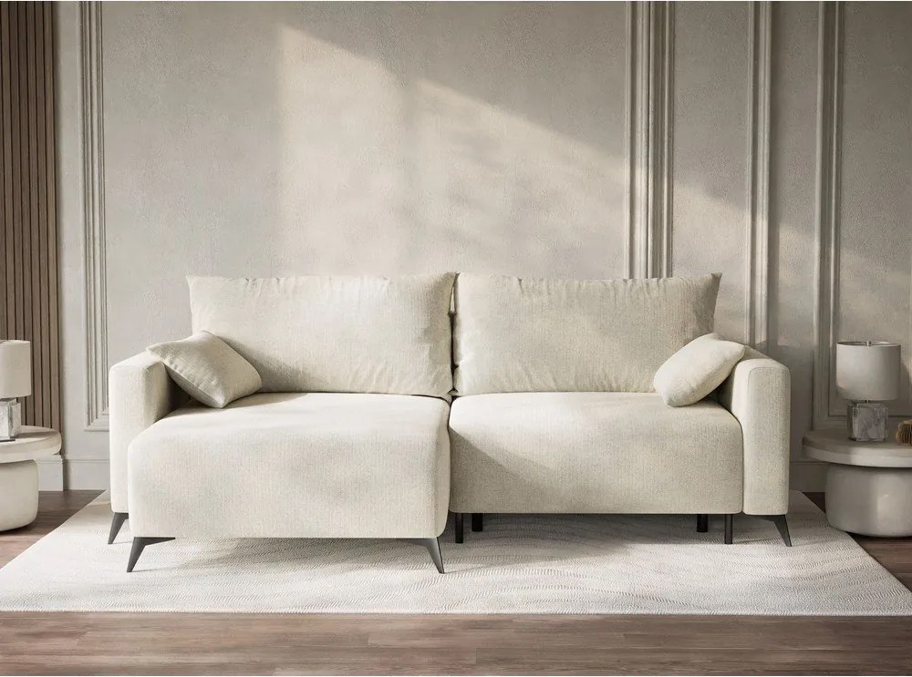 Krémovobiela ženilková rozkladacia/s úložným priestorom rohová pohovka (ľavý roh/s leňoškou) Leon – Maison de Rêve