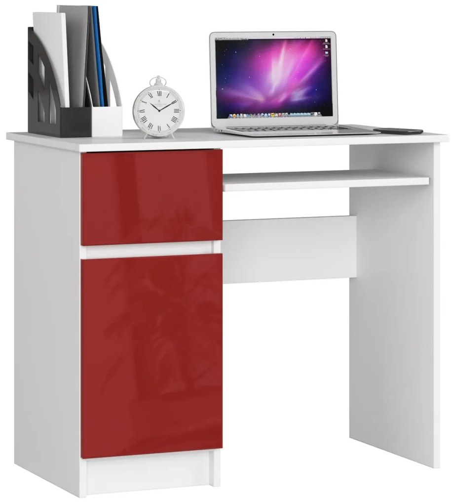 Písací stôl 90 cm Piksel biely/červený ľavý