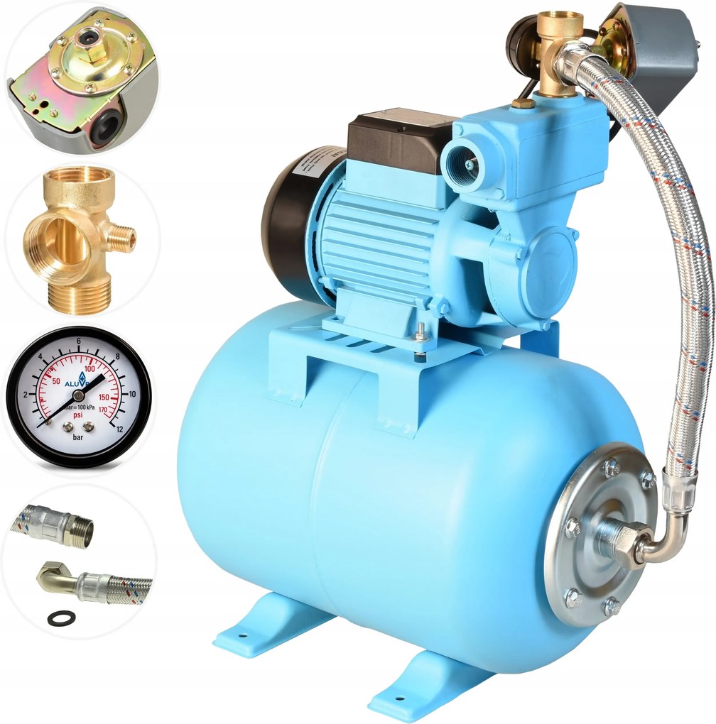 Hydrofor Na Vodu Hydroforová Pumpa 750 W 50 L/min Nádrž 24 L Kompletná Sada