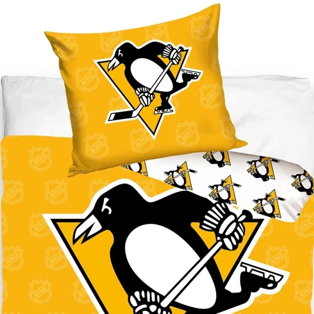 Hokejové posteľné obliečky NHL Pittsburgh Penguins Shields - 100% bavlna Renforcé - 70 x 90 cm + 140 x 200 cm