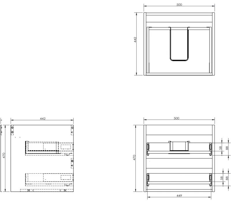 Mexen Box-A, závesná skrinka 50 cm, 2 zásuvky, dub, 91AX0-0500-470-2-81