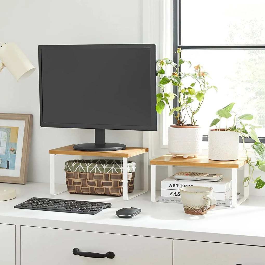 Stojan na koreničky, sada 2 ks policového organizéra, biela a prírodná farba