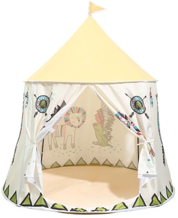 LEAN TOYS Indiánsky stan pre deti Teepee 125 cm  - béžový