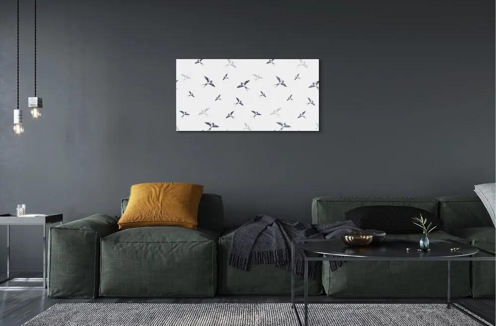 Sklenený obraz Vtáky s kvetinami 100x50 cm