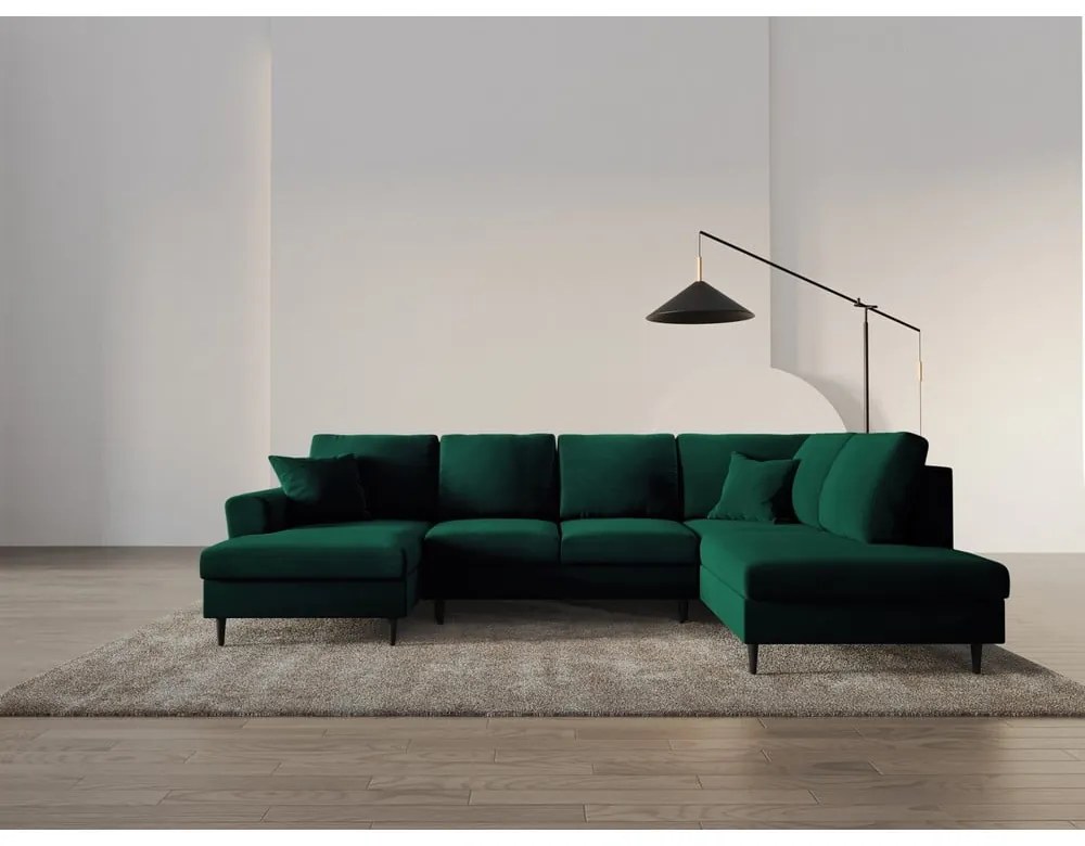 Zelená zamatová rozkladacia/s úložným priestorom rohová pohovka (pravý roh/do "U") Kyoto – Cosmopolitan Design