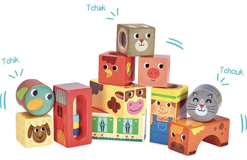 Vilac – drevené hrkotajúce kocky Farma