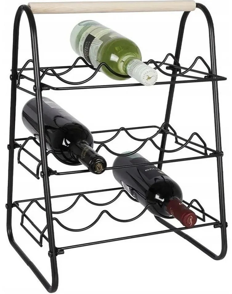 Kovový stojan na víno pre 9 fliaš
