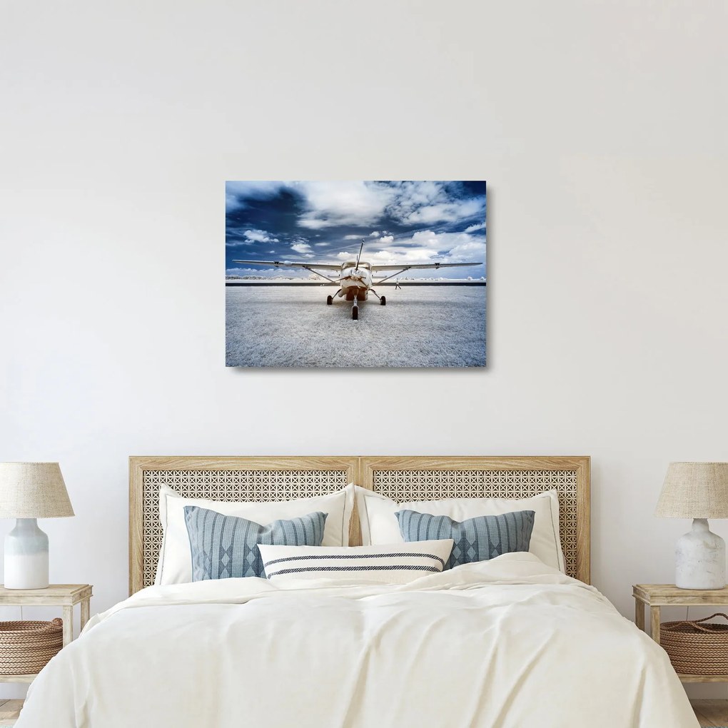 Sklenený obraz motorového lietadla (70x50 cm)