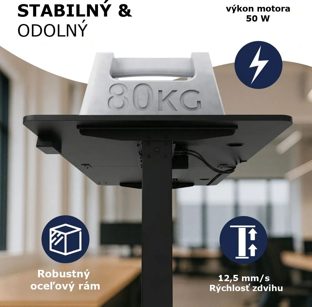 Výškovo nastaviteľný kancelársky stôl FLEXI, 160x75x72-117cm, čierna Casaria