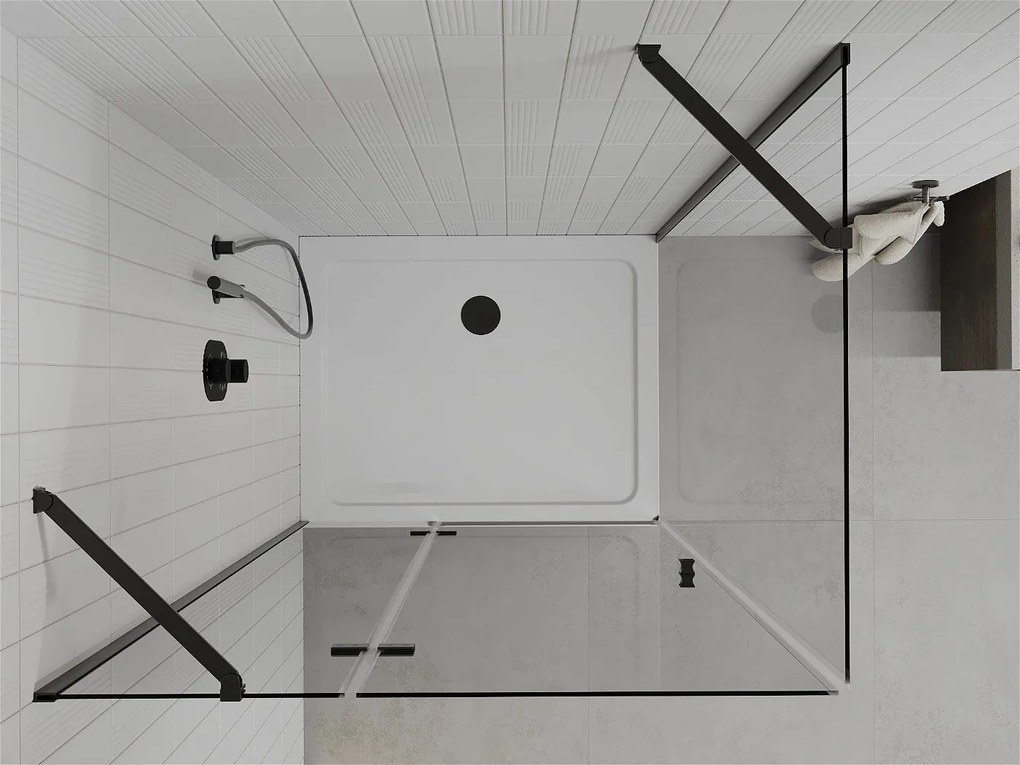 Mexen Roma, sprchovací kút s 1-krídlovými dverami 80 (dvere) x 90 (stena) cm, 6mm číre sklo, čierny profil, slim sprchová vanička 5cm biela s čiernym sifónom, 854-080-090-70-00-4010B