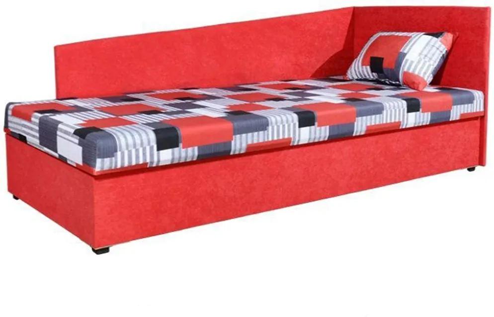 Celočalúnená váľanda s pružinovým matracom, pravá, červená/vzor, EDVIN 4 LUX