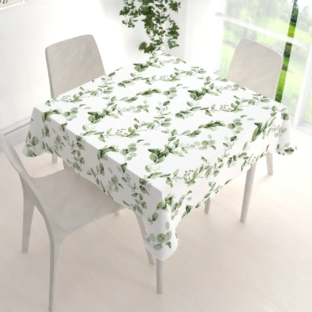 Biante Bavlnený štvorcový obrus Sandra SA-422 Zelené listy na bielom 100x100 cm