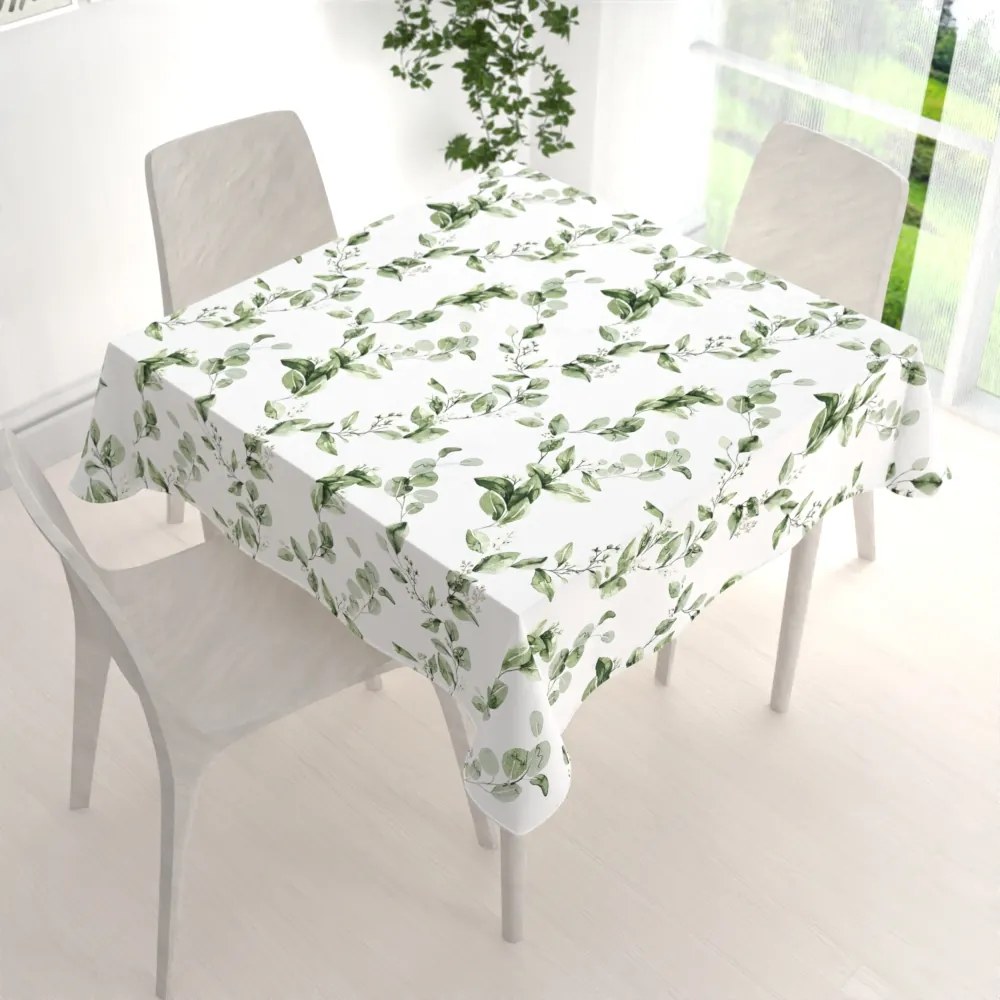 Biante Bavlnený štvorcový obrus Sandra SA-422 Zelené listy na bielom 90x90 cm