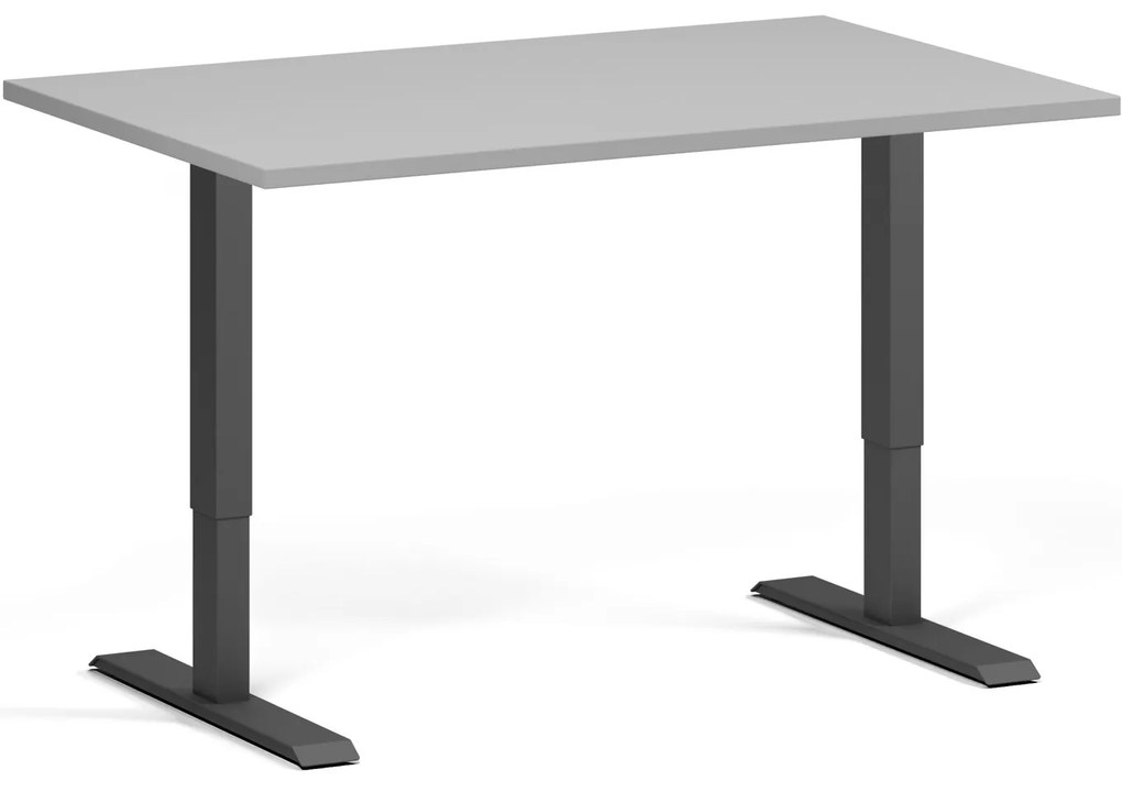Výškovo nastaviteľný stôl, 120x80 cm, 1 motor, čierna podnož, sivá