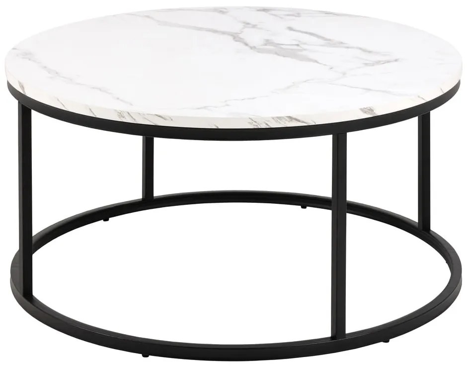 Biely okrúhly konferenčný stolík s doskou v dekore mramoru ø 80 cm Spiro – Actona
