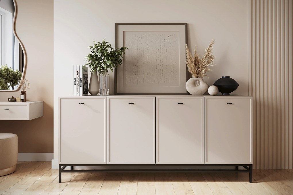 Komoda Lorini 200 cm na stojane - kašmírová / čierne úchytky T