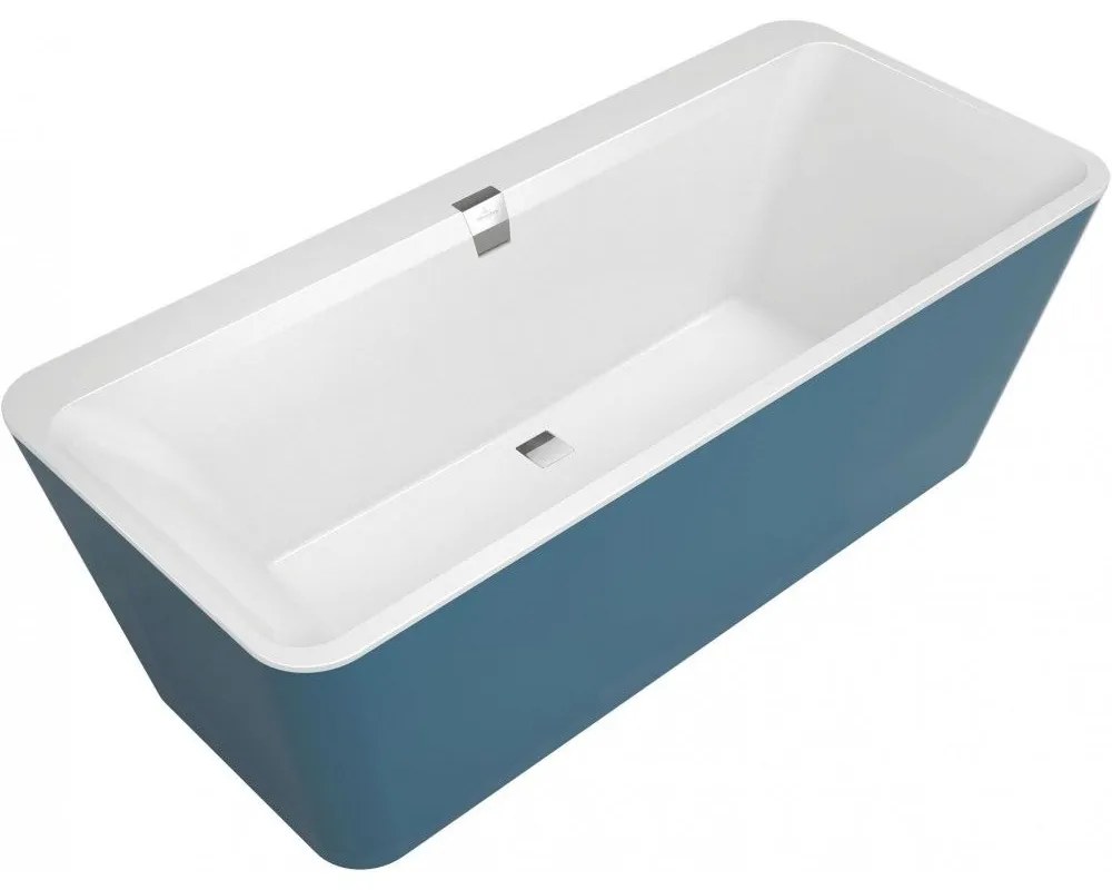 VILLEROY & BOCH Squaro Edge 12 Excellence voľne stojaca vaňa z materiálu Quaryl (bez spoja medzi panelom a vaňou), odtok v strede, s napúšťaním cez prepad, 1800 x 800 x 620 mm, Colour on Demand, Stone White, UBQ180SQE9T2BCV-RW