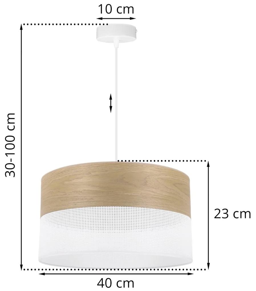 Závesné svietidlo Wood, 1x dýha zlatý dub/biele PVCové tienidlo, (fi 40cm)