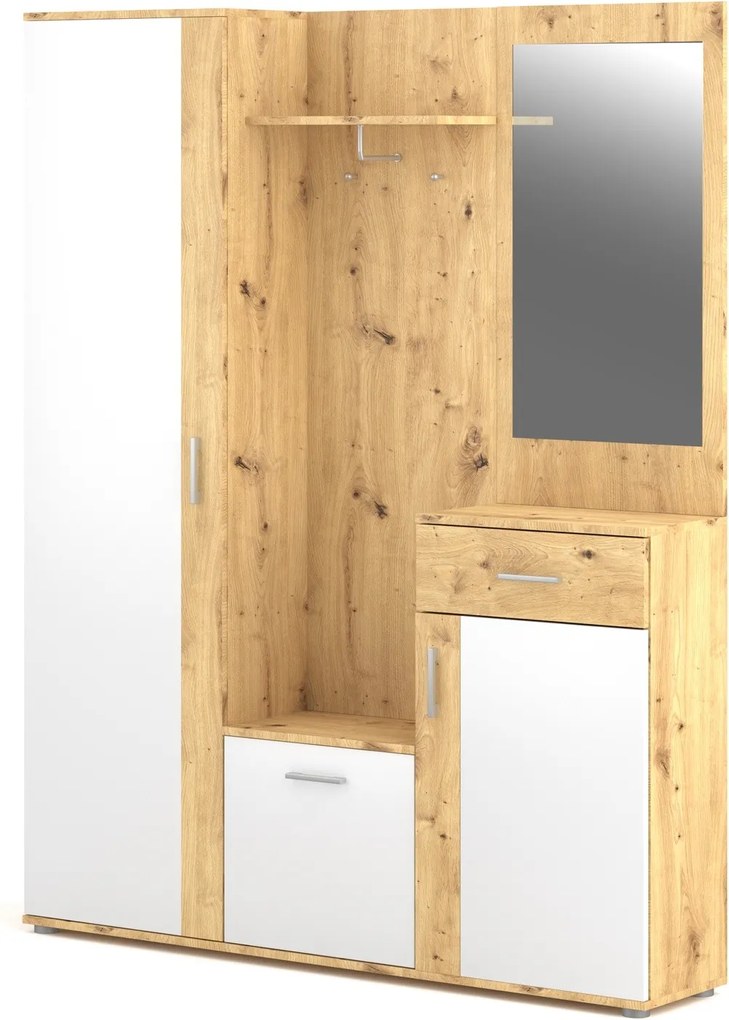 Predsieňová stena Trio so zrkadlom 145 cm dub Artisan/biela