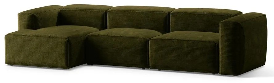 Zelená menčestrová rohová pohovka (ľavý roh/s leňoškou) Bergamo – Cosmopolitan Design