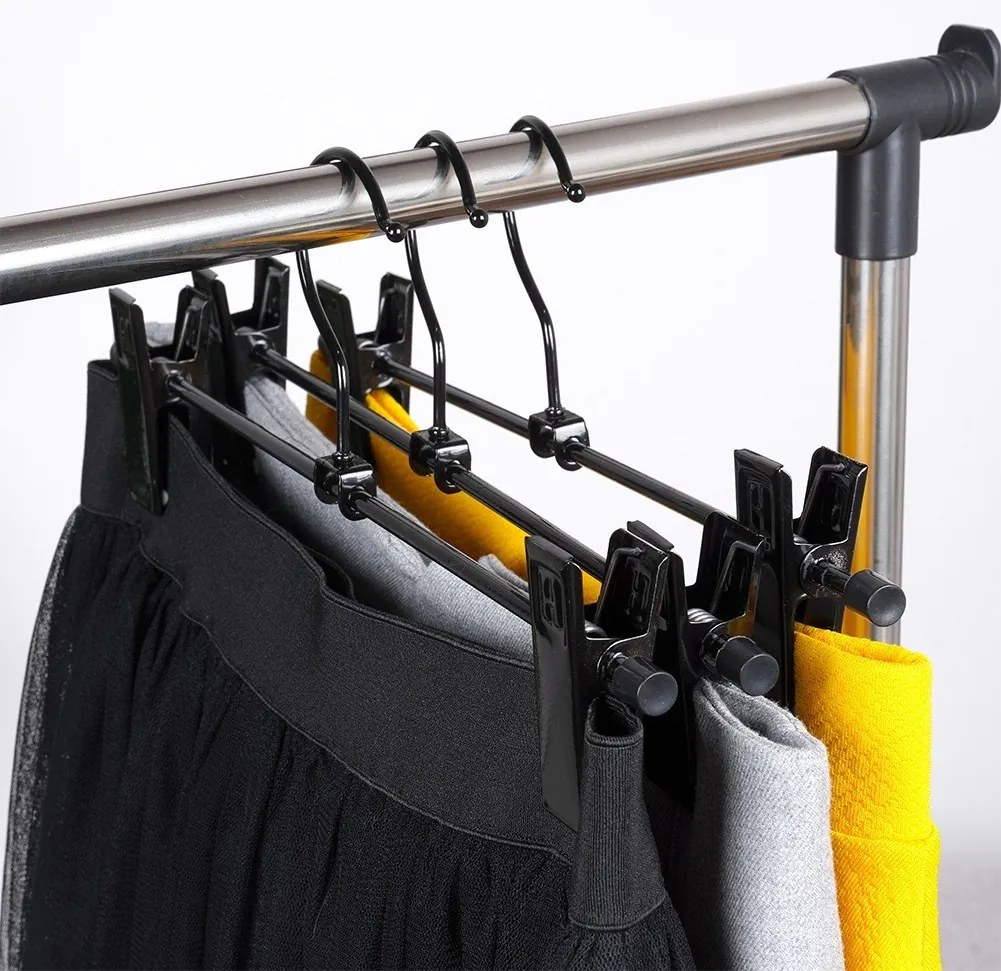 VILDE Kovové čierne vešiaky s klipom na nohavice a sukne, sada 3ks