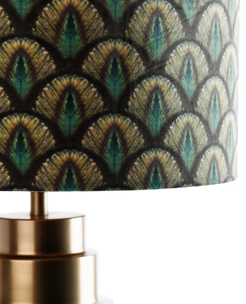 Stolová lampa bronzová s tienidlom z velúru s motívom páv 40 cm - Bruut