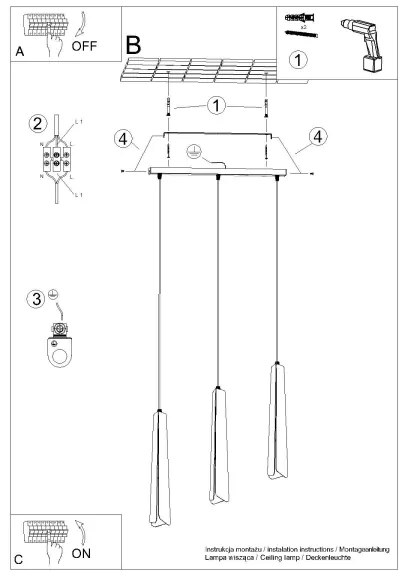 Sollux SL.1402 - Luster na lanku PRYSM 3xG9/8W/230V čierna