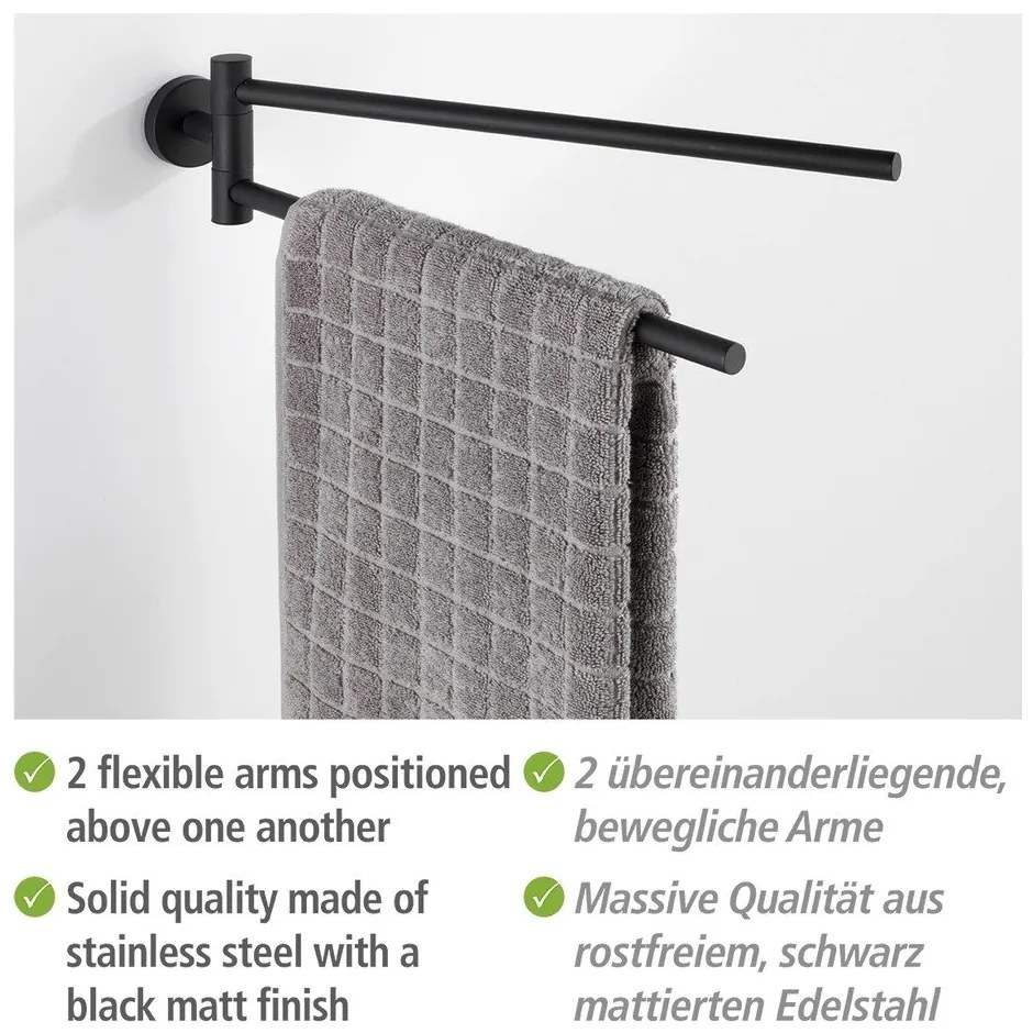 Matne čierny samodržiaci držiak na uteráky z nehrdzavejúcej ocele Bosio – Wenko
