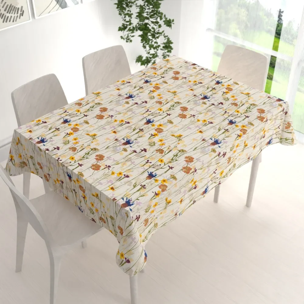Biante Bavlnený obdĺžnikový obrus Sandra SA-571 Lúčne kvety na krémovom 50x100 cm