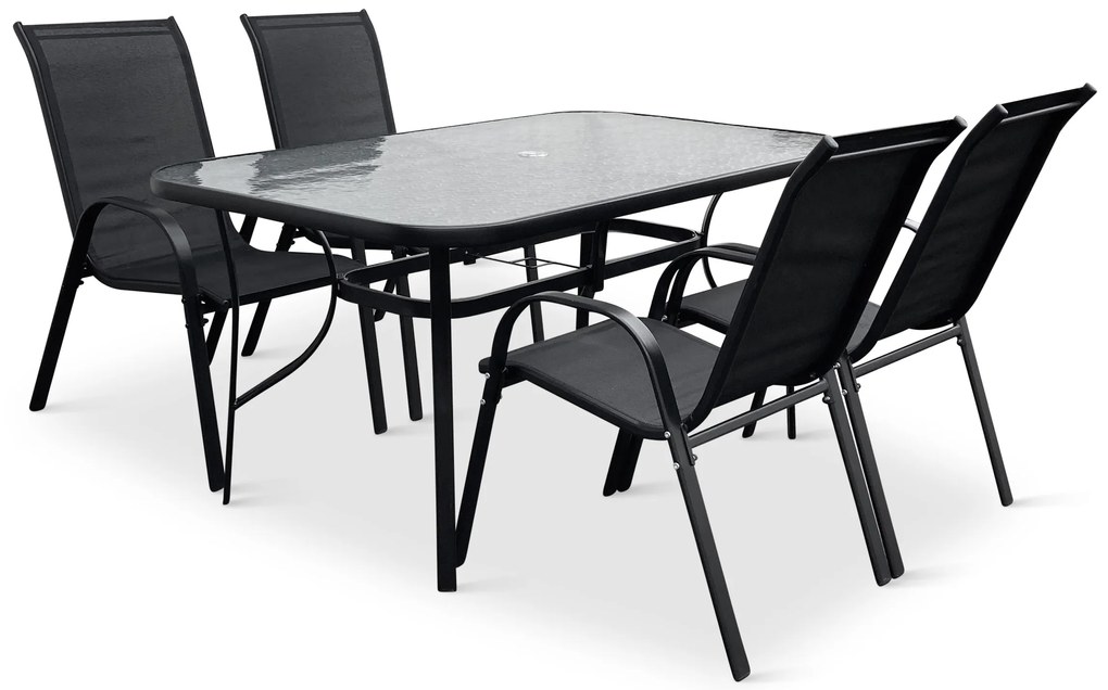 Noela Záhradný jedálenský set Klaudia transparentný + 4x kovová stolička Ramada