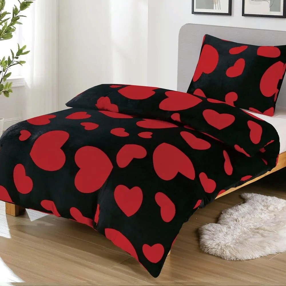 Jemné mikroplyš obliečky Homa DEBORAH HEARTS BLACK 140x200 cm