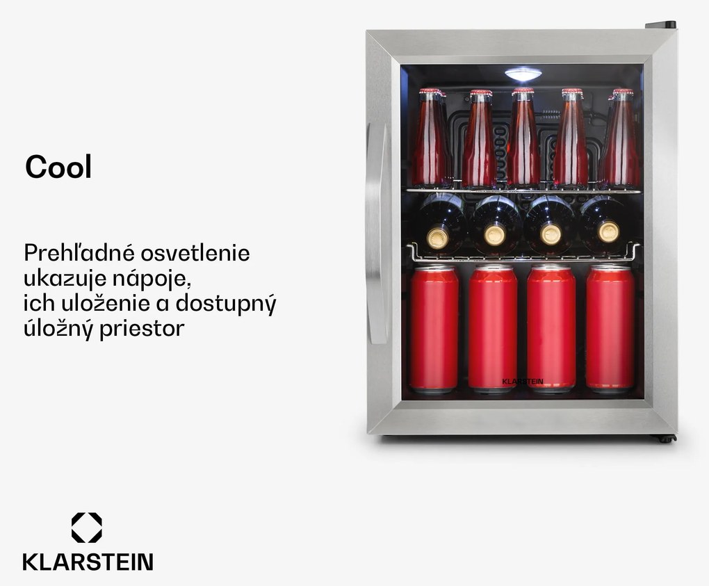Klarstein Beersafe M, chladnička, energet. trieda C, LED, 2 kovové police, sklenené dvierka, čierna