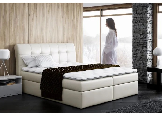 Veľká čalúnená posteľ Sara béžová ekokože 200 + topper zdarma