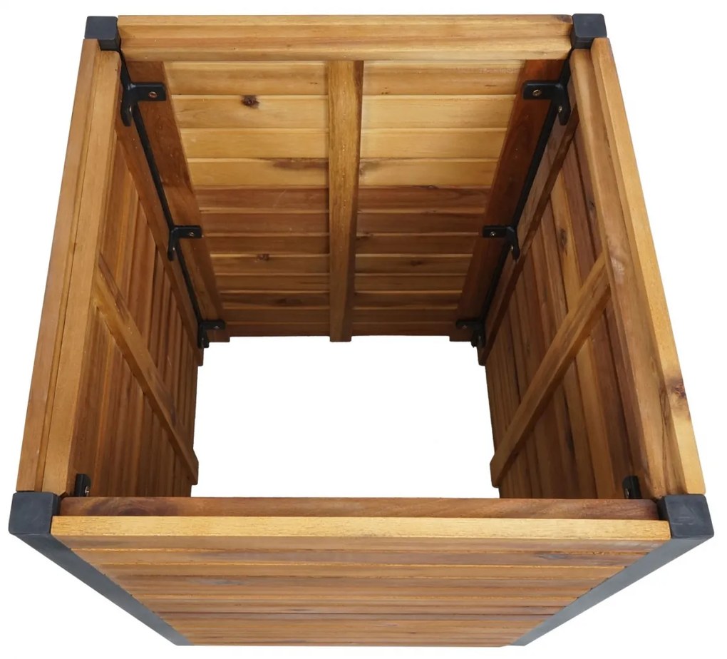 Kvetináč HWC-L23, 60x42x42cm, hliník, akáciové drevo - hnedá