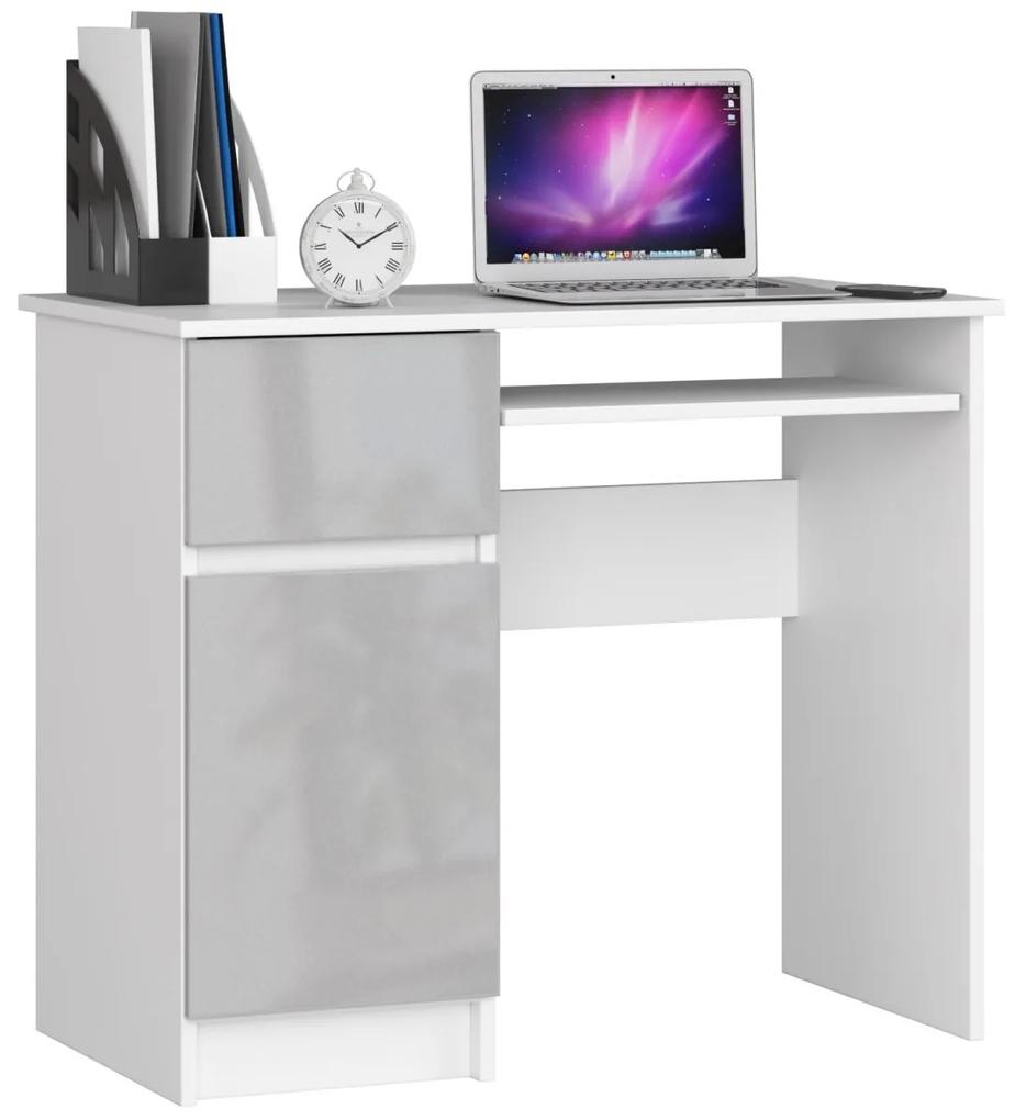 Písací stôl 90 cm Piksel biely/sivý ľavý