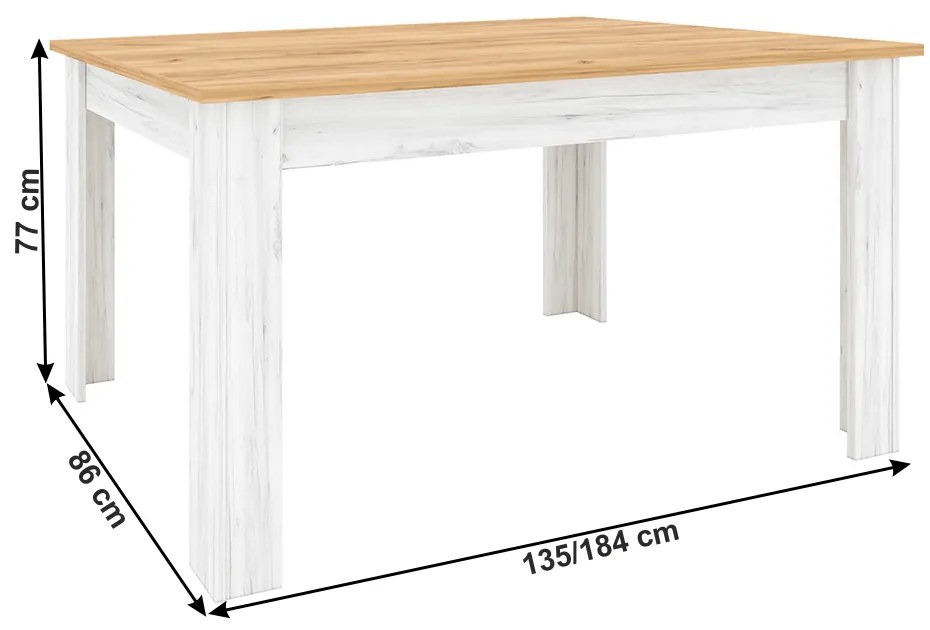 Kondela Jedálenský stôl, rozkladací, dub craft zlatý/dub craft biely, 135-184x86 cm, SUDBURY