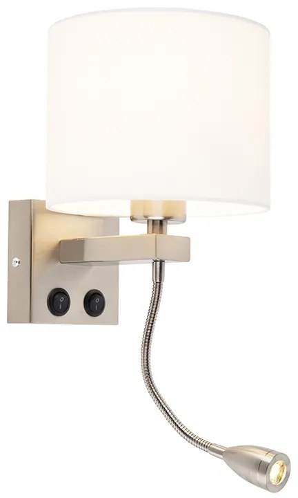 Moderná nástenná lampa oceľ s bielym tienidlom - Brescia