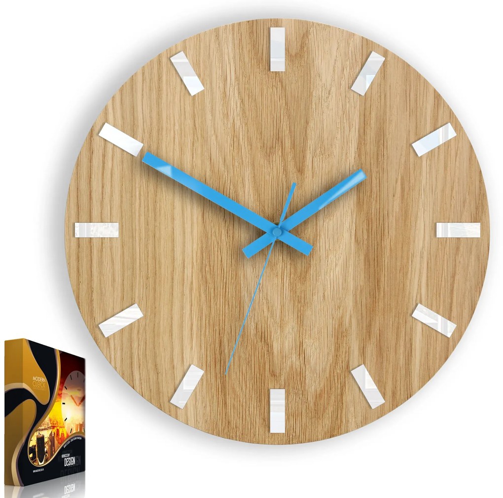 Nástenné hodiny Simple Oak hnedo-tyrkysové