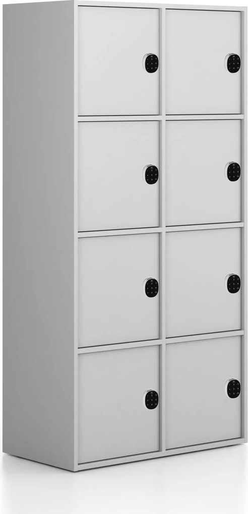 Kancelárska skriňa FRAME, 8x dvere, 872 x 450 x 1735 mm, kódový zámok, sivá