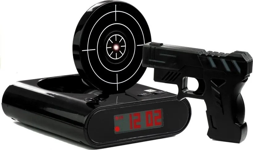 LEAN Toys Laserová pištoľ so štítom Budík čierny