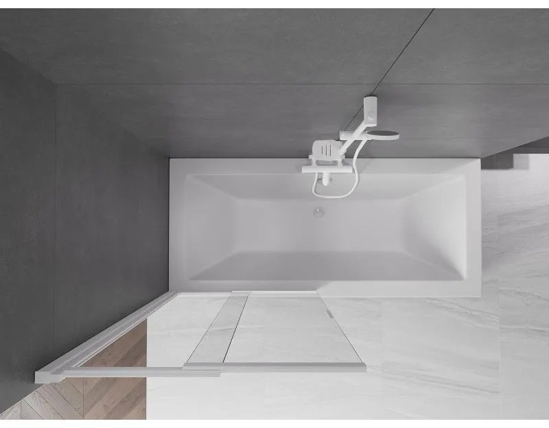 Mexen Fox, 2-krídlová posuvná vaňová zástena 85 × 150 cm, 5mm číre sklo, biely profil, 891-085-002-20-00