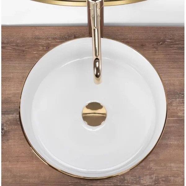 REA-U6630 - Umývadlo na dosku SAMI priemer 36 cm keramika/biela/brúsené zlato