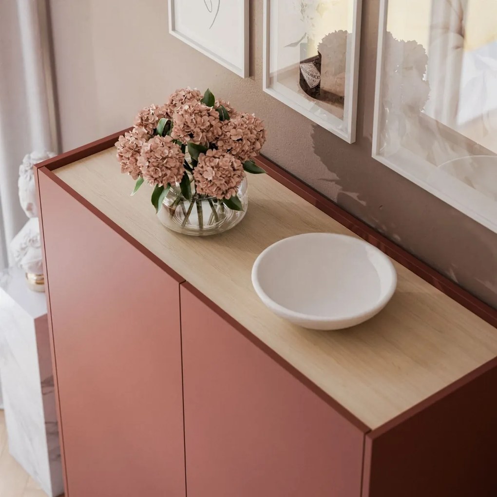 VYSOKÁ KOMODA LUCCA CERAMIC RED / DUB LINEA 97 cm