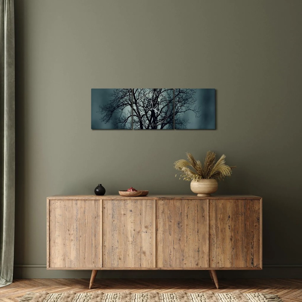 Obraz stromov pri zatmení (s hodinami) (90x30 cm)