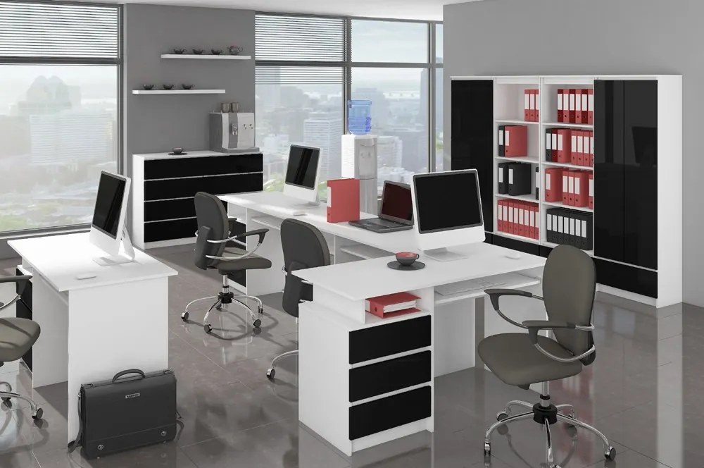 Volně stojící psací stůl CLP 135 cm bílý/černý lesk